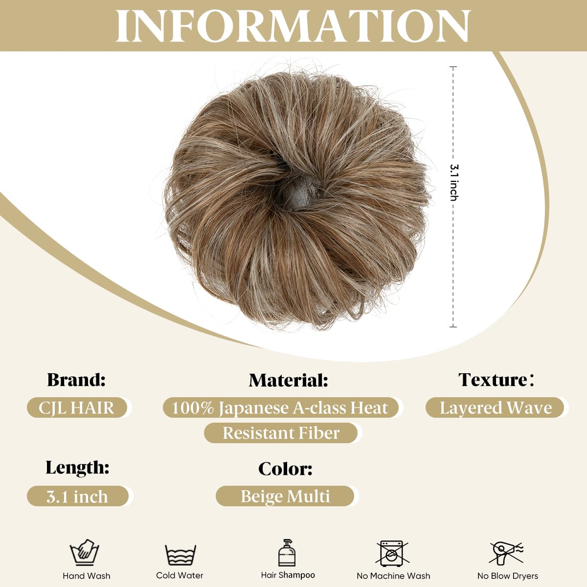 CJL HAIR 2PCs Small Cute Messy Bun Hair Piece for Thin Hair Women Mini Synthetic Curly Bun Scrunchies Updo Hairpieces Beige Multi