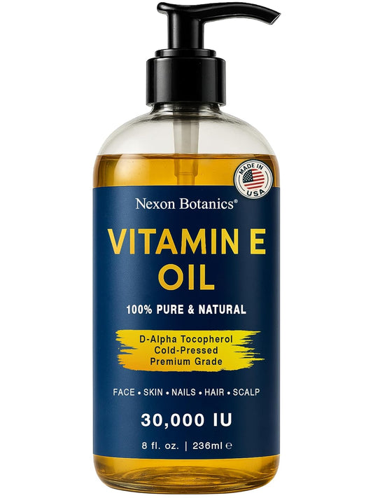 Pure Vitamin E Oil 30,000 IU, 8 fl oz - Cold-Pressed, Hexane Free, Natural Moisturizer for Skin & Face - Supports Scar & Stretch Mark Care by Nexon Botanics