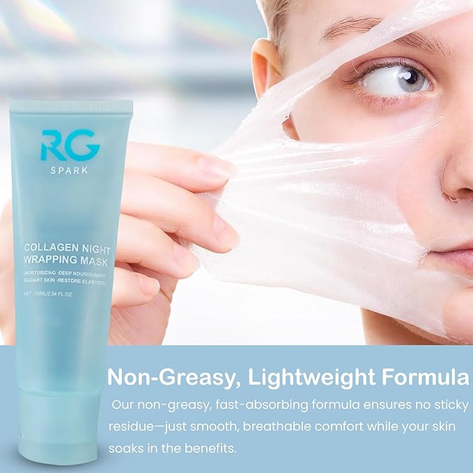 Collagen Night Wrapping Mask Peel Off Overnight Collagen Face Mask for Women and Men Hydrating Moisturizing Anti Wrinkle Lifting Gel Facial Mask 75 ML Tubes (two pack) and one Brush Included