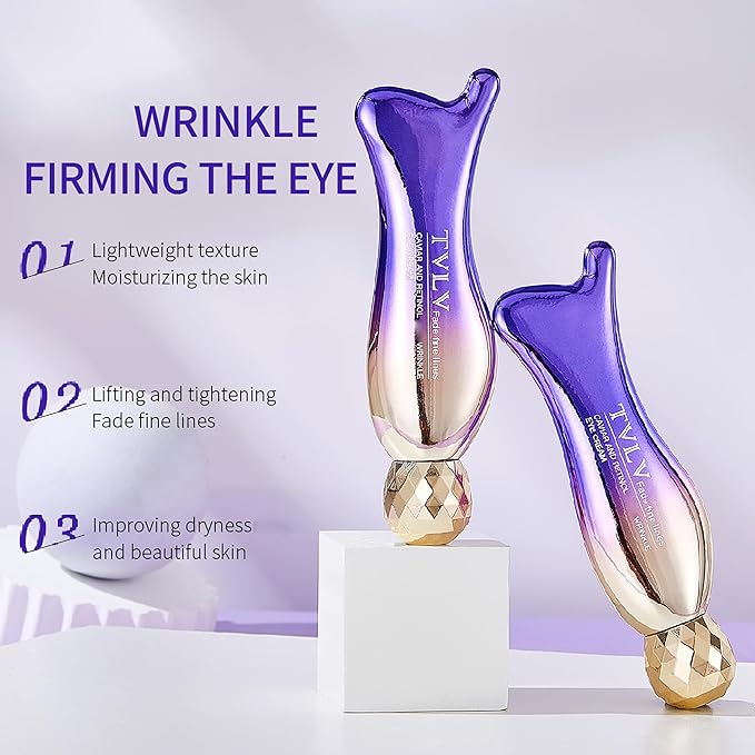 Caviar+Retinol Eye Cream for Wrinkles, 360° Massage Under Eye Cream Face and Eye Serum Firming and Lifting, Instant Hydrating, Deep Moisturizing for Dark Circles Puffiness Fine Lines, Bags