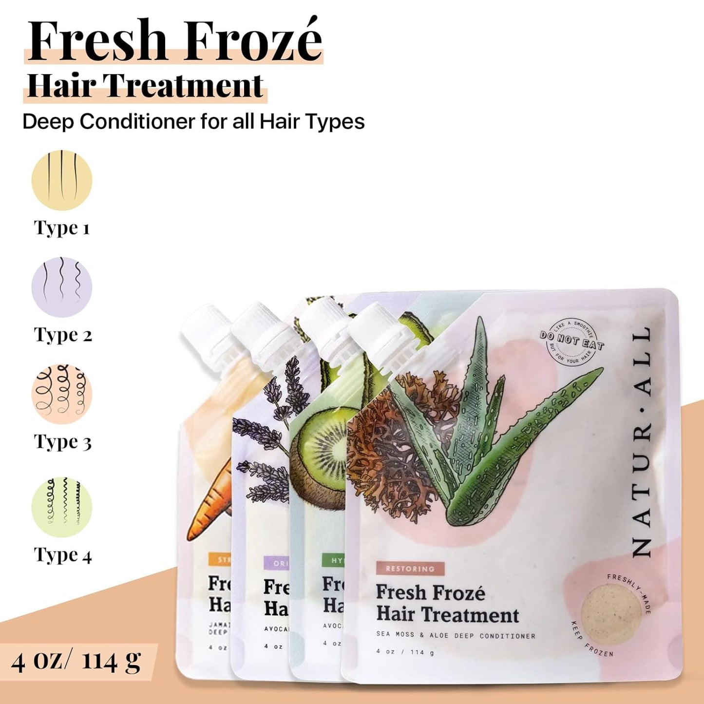 NaturAll Fresh Froze Hair Treatment-Deep Conditioner for Dry Damaged Hair–for All Hair Types-Deep Conditioning Hair Mask, Nourishing Formula for Soft & Moisturized Hair–Bundle of 4 (4 Oz. Each)