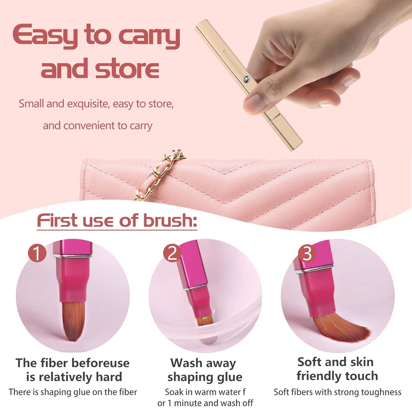 Retractable Retractable Dual-ended Lipstick Brush Double-ended Lip Makeup Brush Lip Gloss, Eyeshadow-2PCS (Gold + Rose)