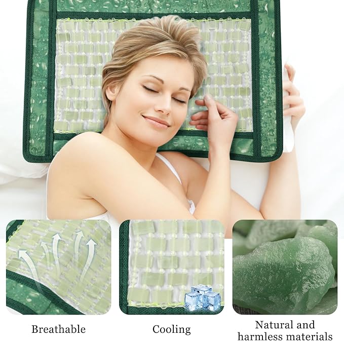 Jade Eye Mask&Energy Pillow Cover - Jade Massage Design for Relaxation Eye Mask Hot & Cold Therapy to Reduce Wrinkles, Puffiness, Migraines, and Anti-Aging