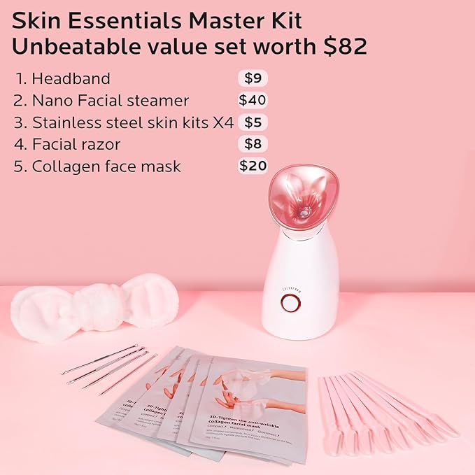 Colorfarm Facial Steamer Skin Care Kit: Face Steamer Home Spa Deep Cleaning Unclogs Pores with 4 Skin Care Tools - Relaxing Self Care Skincare Beauty Gifts for Women Girl (Skin Essentials Master Kit)