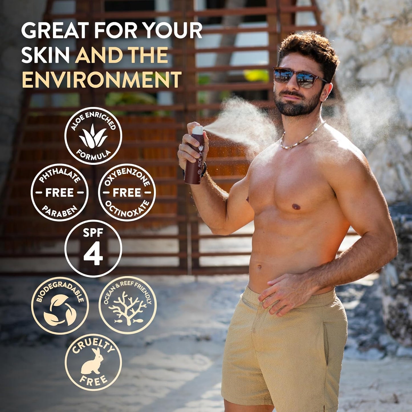 Aloe Up SPF 4 Dark Tanning Oil - Body and Face Tanning Continuous Spray for Outdoor Sun - With Sunscreen, Pure Aloe Vera, and Natural Oils - Dries Clear - Reef Friendly - Fresh Tropical Scent - 6 Oz