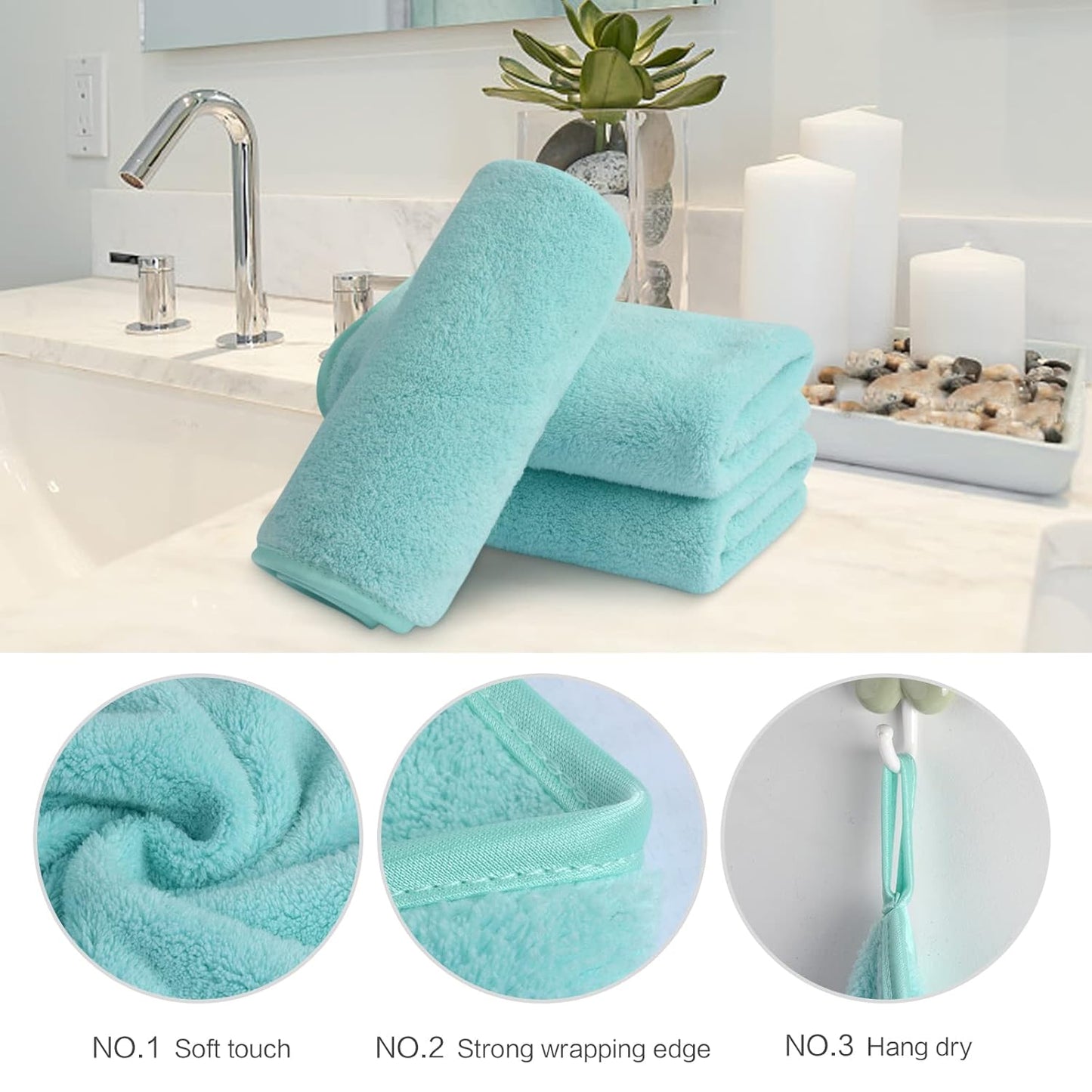 SINLAND Microfiber Face Cloths Reusable Makeup Remover Washcloths Super Soft and Absorbent Fingertip Face Towels for Sensitive Skin Women 12 x 12 Inch 6 Pack