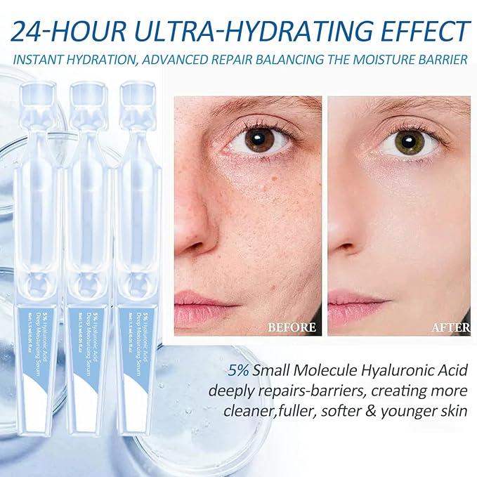 5% Hyaluronic Acid Serum For Face, Ultra Hydrating Vials 4D Hyaluronic Acid Tubes, Anti-Aging Serum For Women Moisturizing, Plumping, Nature Perfection Skin Rejuvenate Face Serums, Single-Use, 30PCS