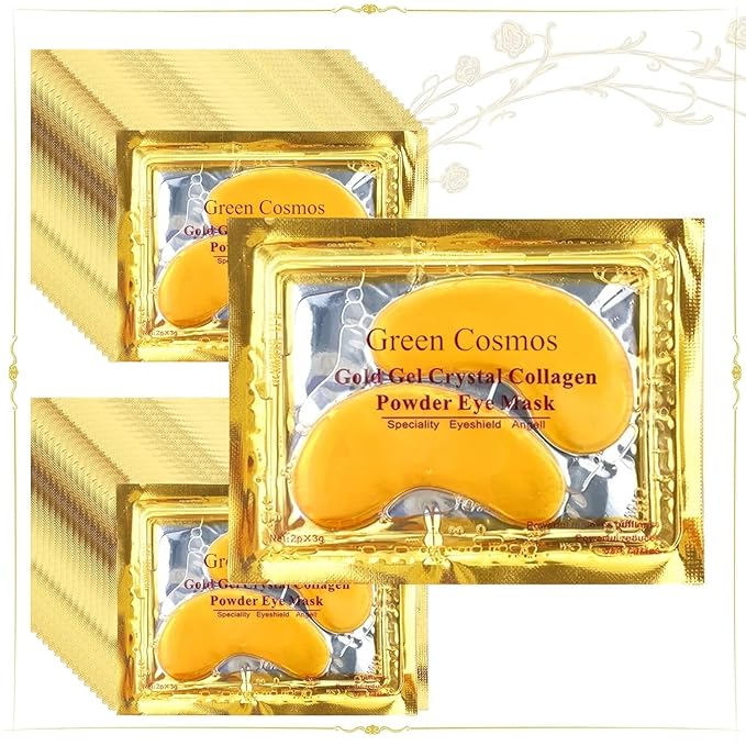 Green Cosmos. 30 Pairs 24k Gold Under Eye Patches, Gold Crystal Collagen Eye Mask, Dark Circles Treatments, Removes Under Eye Bags, Collagen Gel Pads for smooth skin, Eye Pads for puffiness