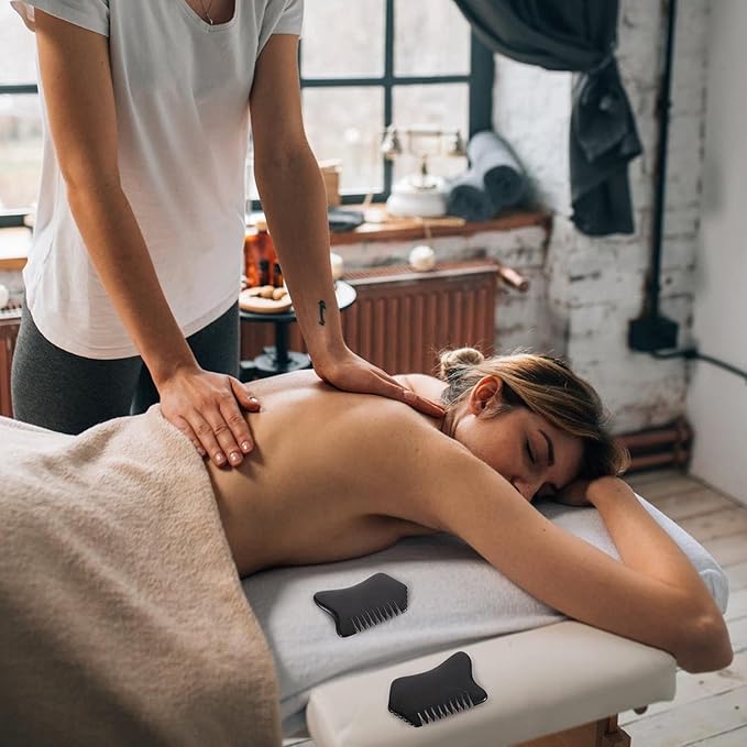 Facial Reflexology Tools Neck Massagers Jade Stone Massage Comb 1Pc - Guasha Scalp Comb, Handheld Scraping Massage Tool for Head Caring, Relax (Black) Facial Reflexology Tools Neck Massagers