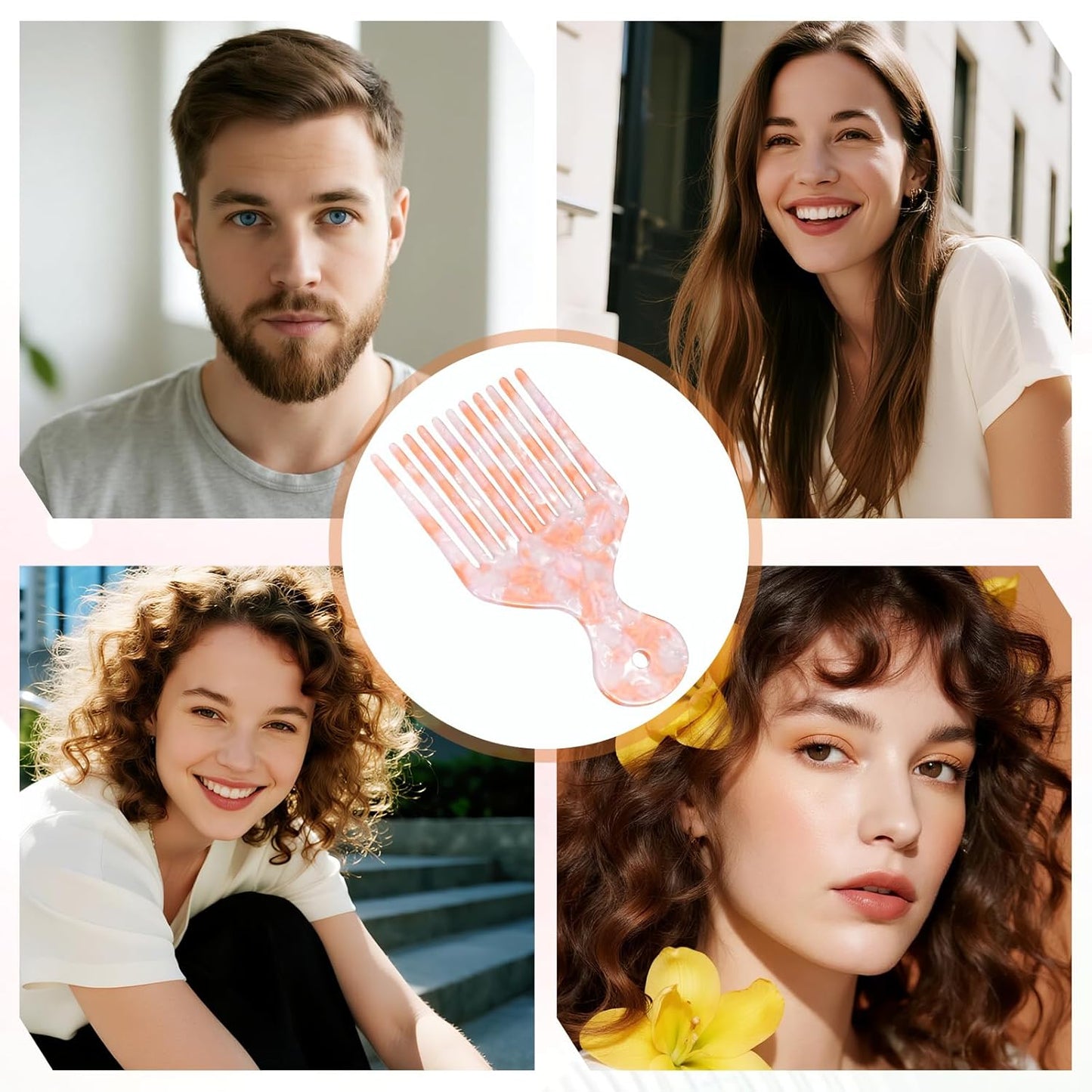 Wide Tooth Hair Pick Comb for Curly Hair Hairs Picks for Women Pink Long Tooth Hairs Comb for Long Thick Curly Detangling Lifting Combs for Anti Static HairStyling Tool Women Men, 4.8 Inches