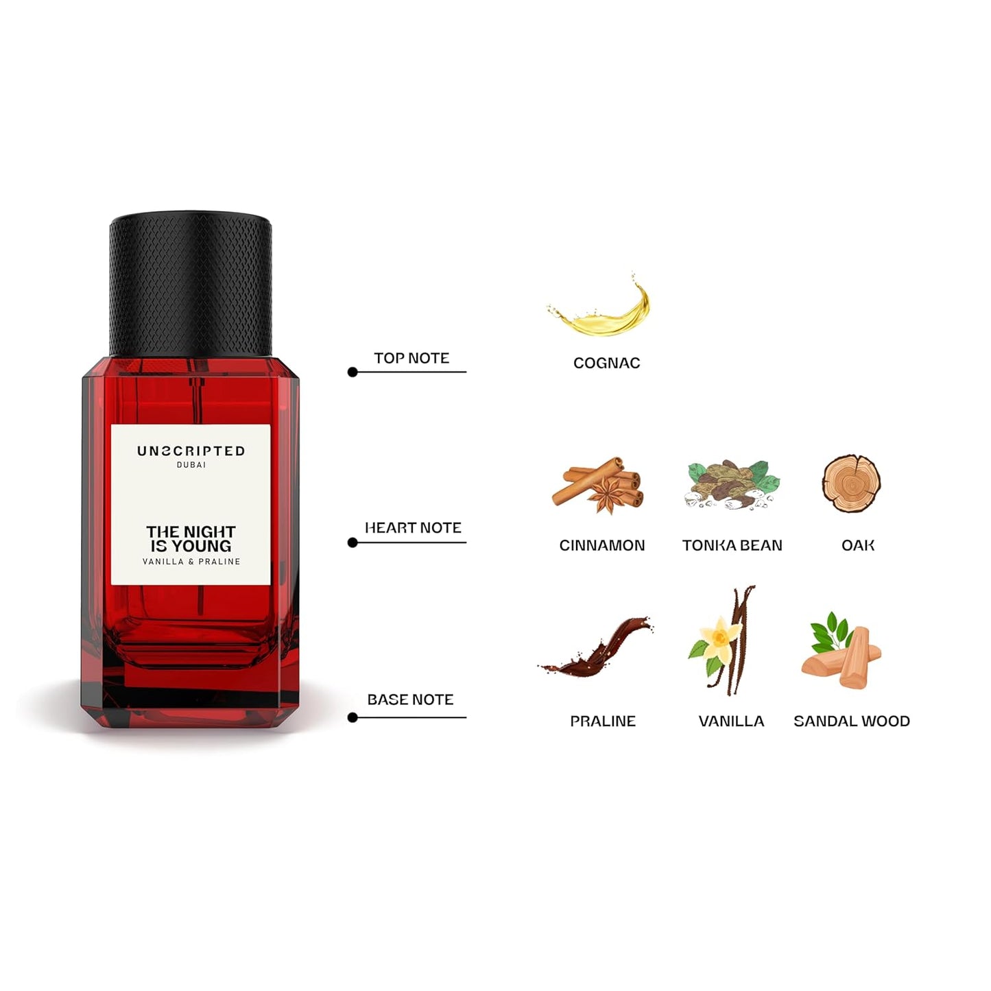 Unscripted The Night Is Young - Bold, Long-Lasting Perfume For Men And Women - Spicy-Sweet Women Perfume with Notes of Cognac and Vanilla - 1.7 oz