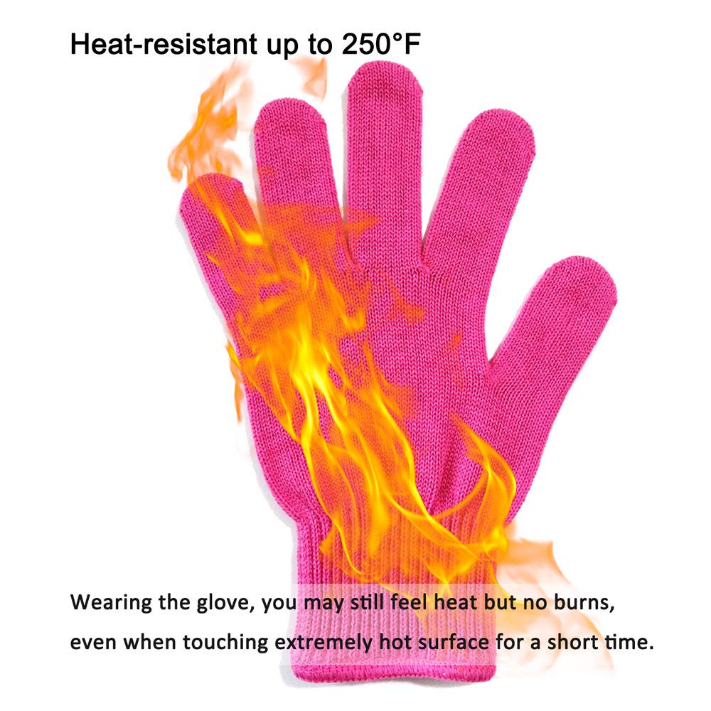 Lessmon Professional Heat Resistant Glove for Hair Styling Heat Blocking for Curling, Flat Iron and Curling Wand Suitable for Left and Right Hands, 1 Piece, Pink