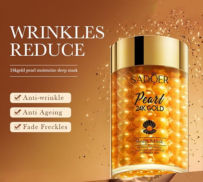 For SADOER 24K Gold Pearl Sleeping Mask,Suitable for hydrating and moisturizing Facial Masks,Sticker on the face,Facial care cleansing face patch,brighten skin color 120g