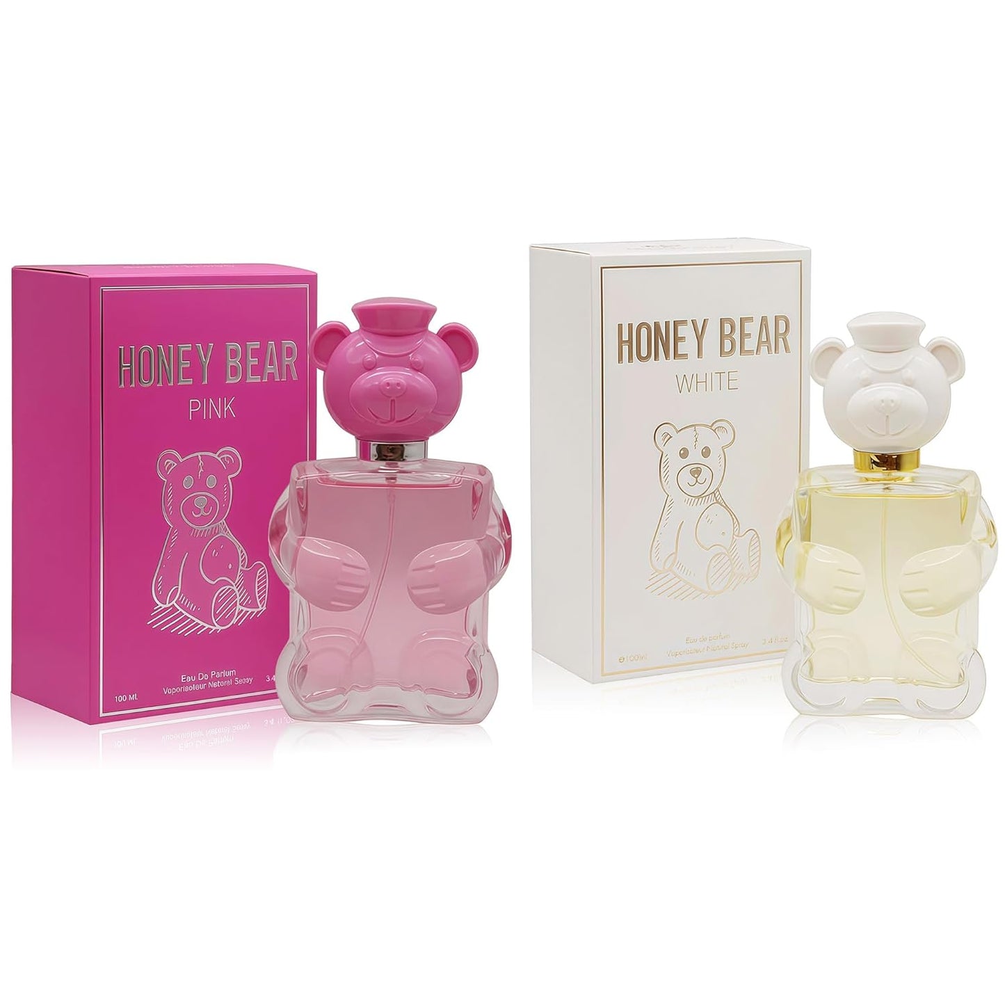 Women Perfume Honey Bear Pink&White Set Eau de Parfume Spray Long Lasting Fresh Eau de Toliette for Women 3.4 Fl Oz Each Dily Used