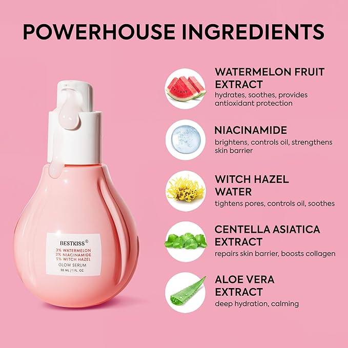 Dark Spot Remover for Face: 3% Watermelon 3% Niacinamide 5% Witch Hazel Dark Spot Correcting Glow Serum with Aloe Vera Centella Asiatica Hyaluronic Acid - Paraben Fragrance Cruelty Free 30mL