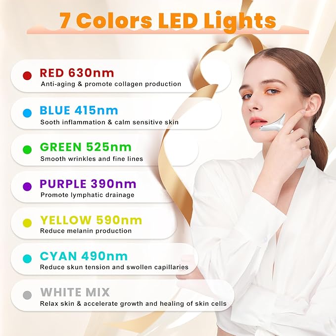 Portable Neck and Face Massager, Multifunctional Facial Massage Tool, 7 Color Led Face Neck Massager for Skin Care Routine at Home, Easy to Use