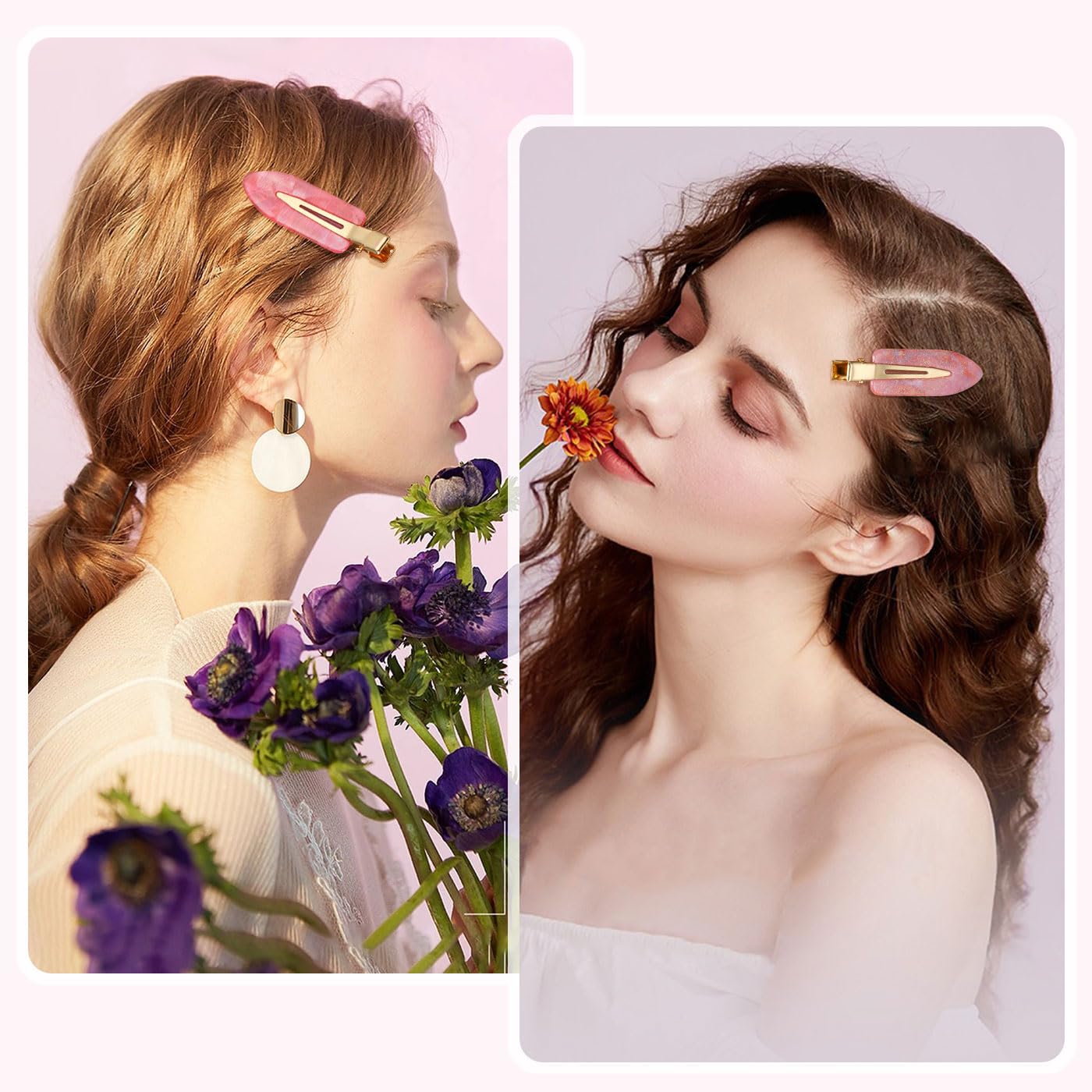 KesaPlan 10PCS No Bend Hair Clips, Pink No Crease Hair Clips for Styling, Acrylic Resin Flat Duckbill Clips, Seamless Bang Hair Barrette for Women Girls Makeup Hairstyle Accessories