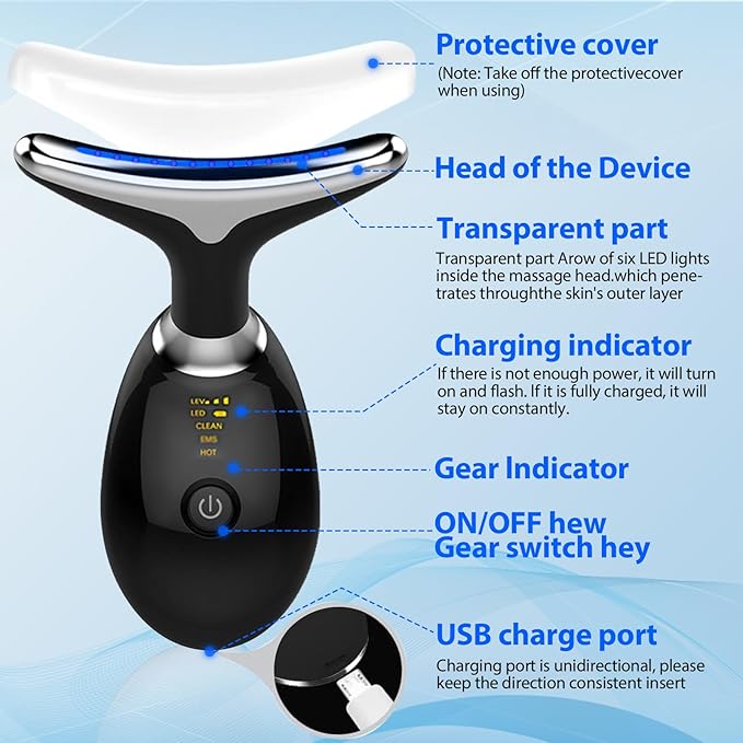 Facial Massager Face and Neck, Red Light Therapy for Face and Neck, Facial Skin Care Tool, 7 Color Led for Face Sculpting Tool at Home (Black)