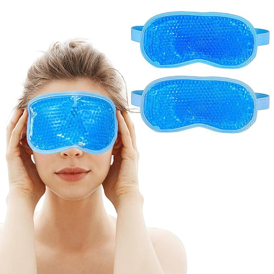 2 Pcs Cooling Eye Mask Sleeping Eyes Cooling Pads Cold Hot Gel Bead Mask Reusable Eye Ice Pack with Plush Backing Silky Gel Compress Eyemask for Dry Eyes Bags Dark Circles Post Convenient Storage