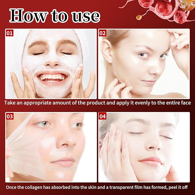 Collagen Night Wrapping Mask Hydrating Peel Off Face Mask for Women Tightening Lifting Facial Mask Skincare Anti Aging Collagen Masks for Wrinkles Fine Line Moisturizing Glowing Glass Skin 2.71oz/80ml