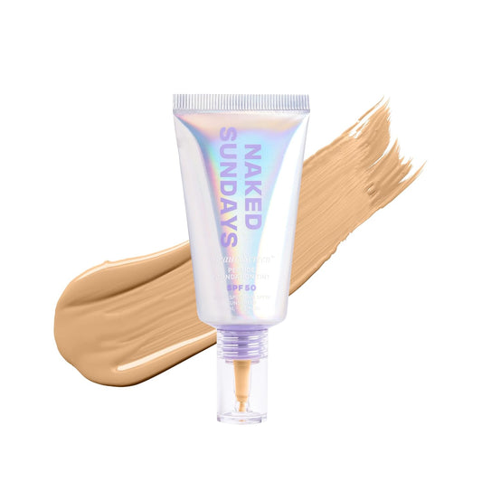 Naked Sundays BeautyScreen™ SPF 50 Mineral Peptide Foundation Tint – 2-in-1 Skin Tint & Mineral Sunscreen | Radiant, Buildable Coverage, Acne-Safe, Infused with Peptides (3 Warm Honey, 1.01 oz)