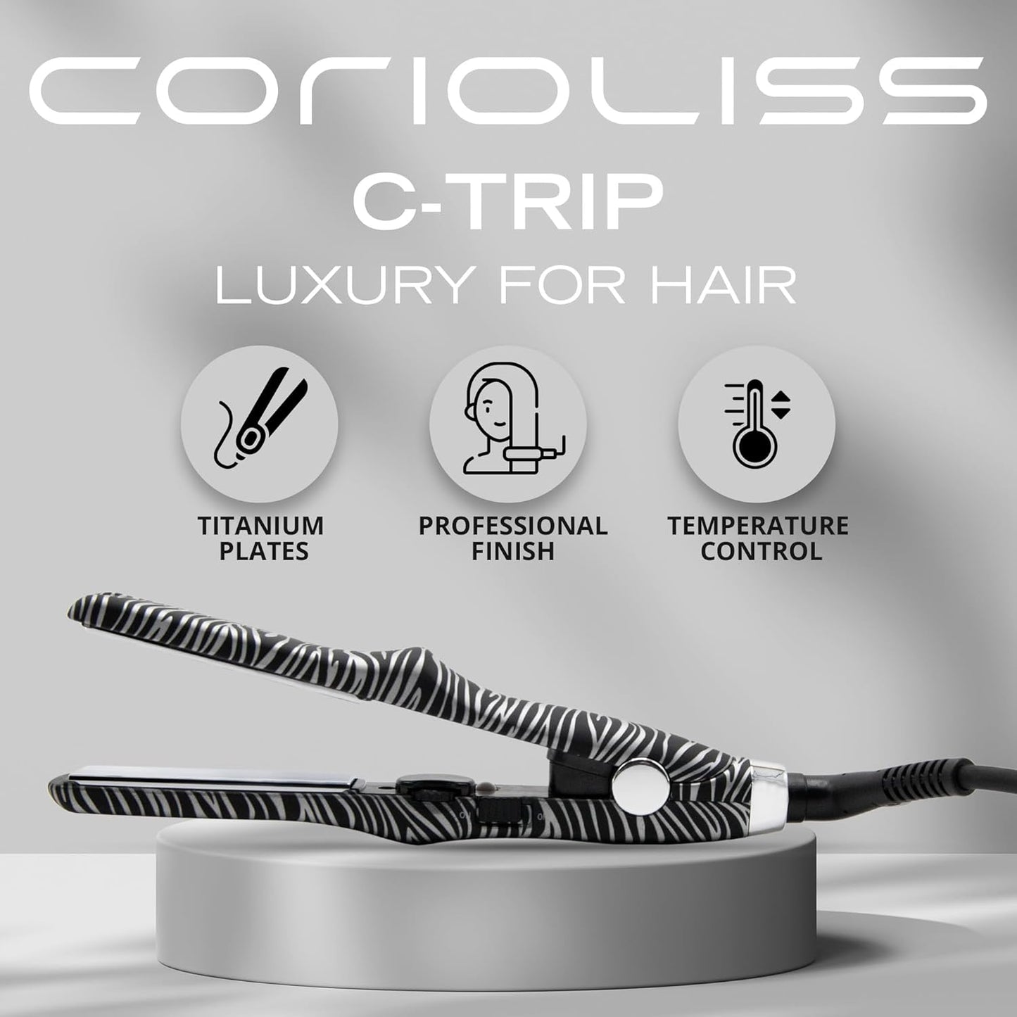 CORIOLISS C Trip Mini | Hair Straighteners for Women | Titanium| Flat Iron | Professional with Temperature Control (Zebra Silver)