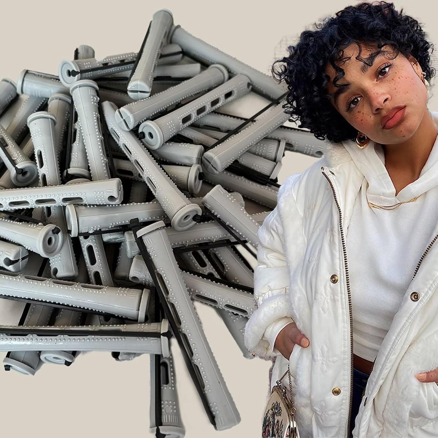Gray Perm Rods Set for Women - 36pcs Cold Wave Rods Plastic Hair Rollers for Short Long Hair Curling Rod with Rat Tail Comb(36pcs Gray)