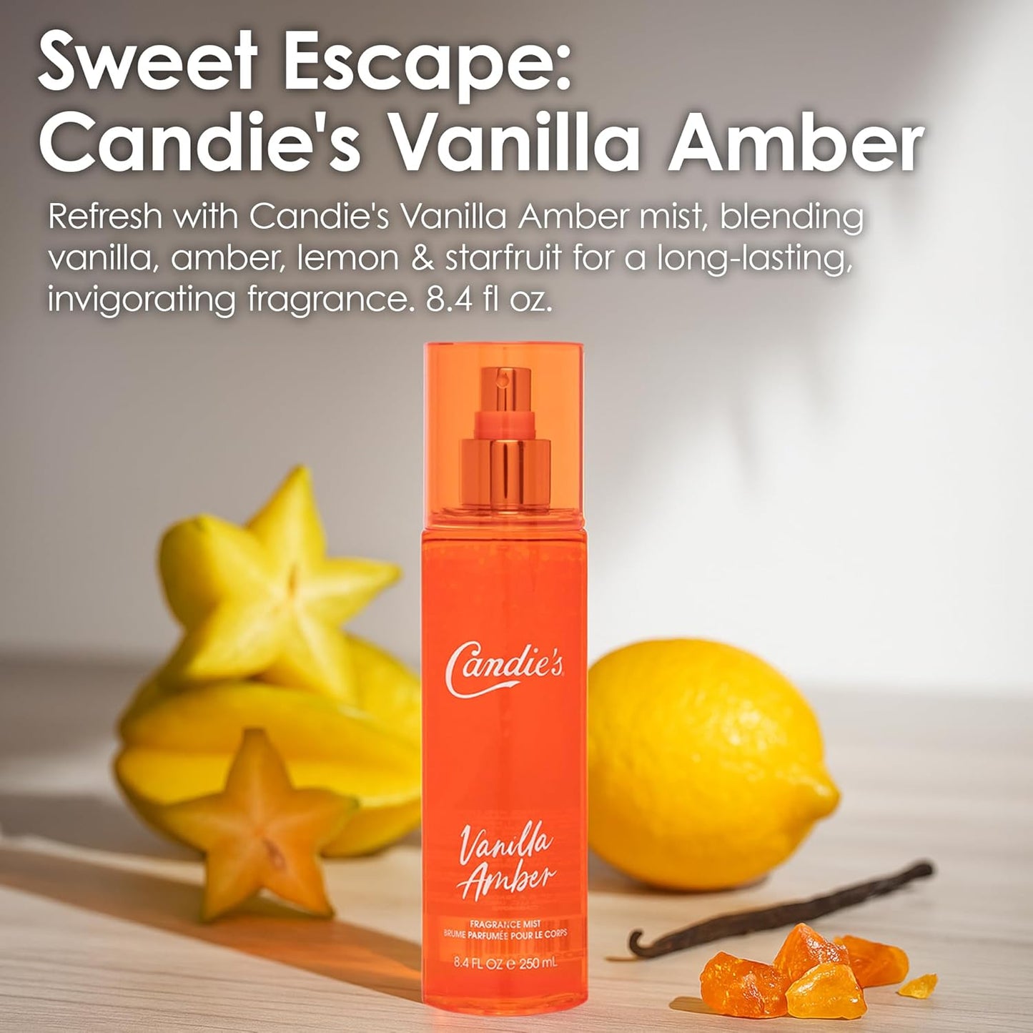 CANDIE'S Vanilla Amber Fragrance Mist - Sweet, Long-Lasting Perfume for Women, Luxurious All-Day Freshness, Ideal Body Cologne for Ladies, Feminine Scent, Lasts All Day, Must-Have Fragrance, 8.4 fl oz