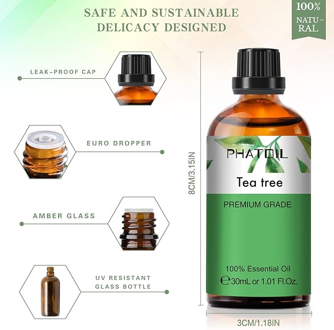 1.01FL.Oz Tea Tree Essential Oil, for Aromatherapy Diffusers, Humidifiers, Great for DIY Candle and Soap Making, Gift for Friend(30ML)