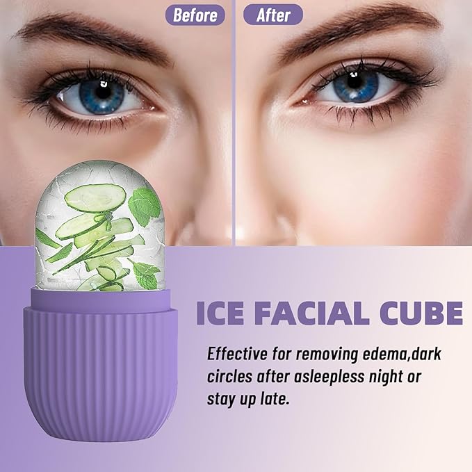 Ice Roller for Face and Eye,Upgraded Ice Face Roller,Facial Beauty Ice Roller Skin Care Tools, Ice Facial Cube, Ice Holder Mold Face Puffiness Relief Massage Skin Care Tools (Purple)