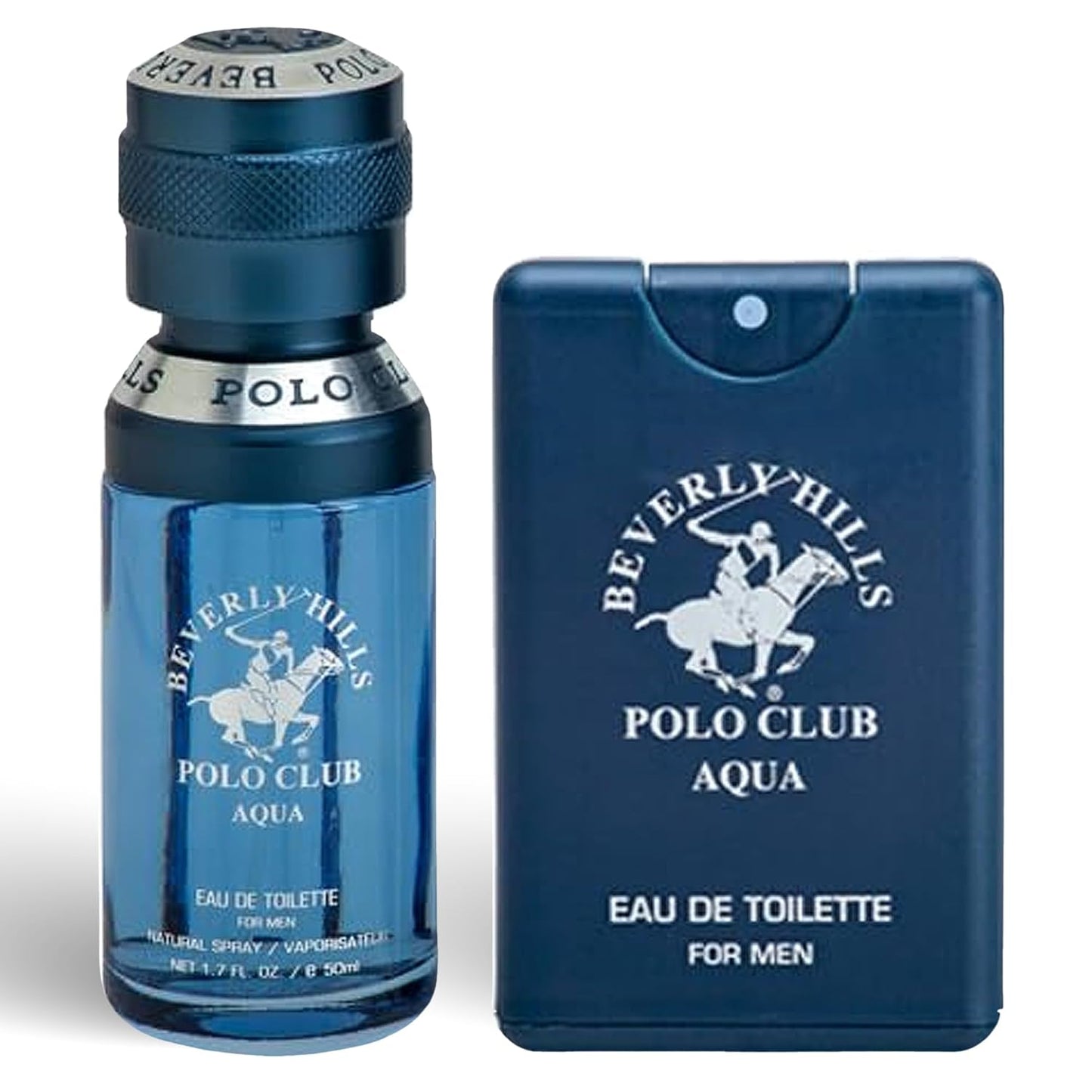 Beverly Hills Polo Club BHPC Men's Aqua Eau De Toilette Bonus Pack - 1.7oz EDT & Portable Travel Spray for Everyday Freshness