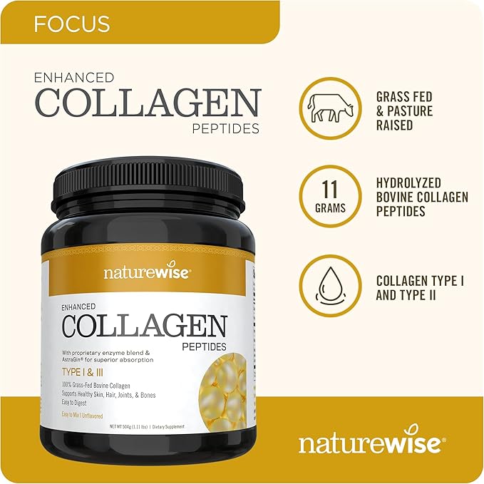 NatureWise Collagen Peptides Powder, Collagen for Women 1 & 3 Grass-Fed 45 Servings[45-Day Servings[45-Day Supply]