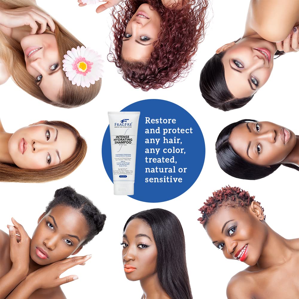 Intense Hydrating Shampoo 8 oz - Fragrance Free Hypoallergenic Sulfate Free Moisturizing Shampoo - Safe on Colors and Sensitive Scalps - Strenghtens Dry Hairs - Vegan Gluten Free Cruelty Free