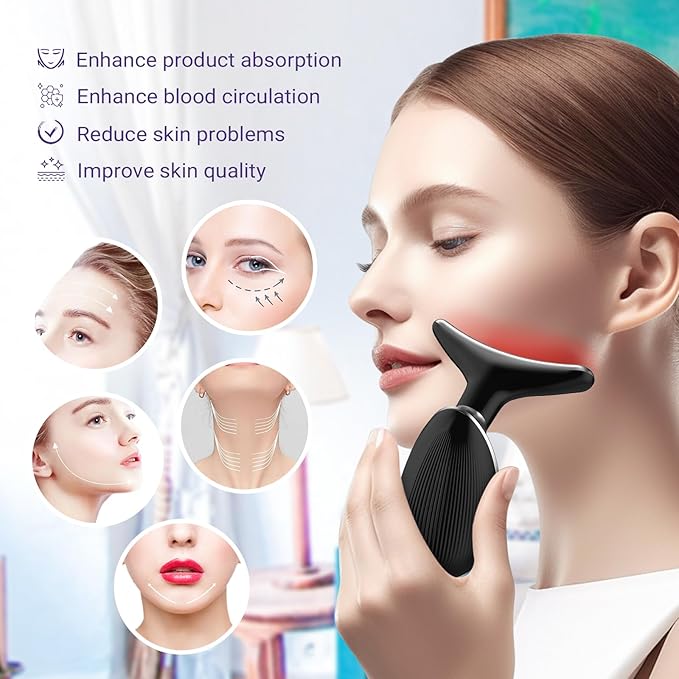 Neck Face Massager, Face Sculpting Tool, 3 Modes and Vibration for Facial Massager for Double - Chin Wrinkle,Daily Home Use Black