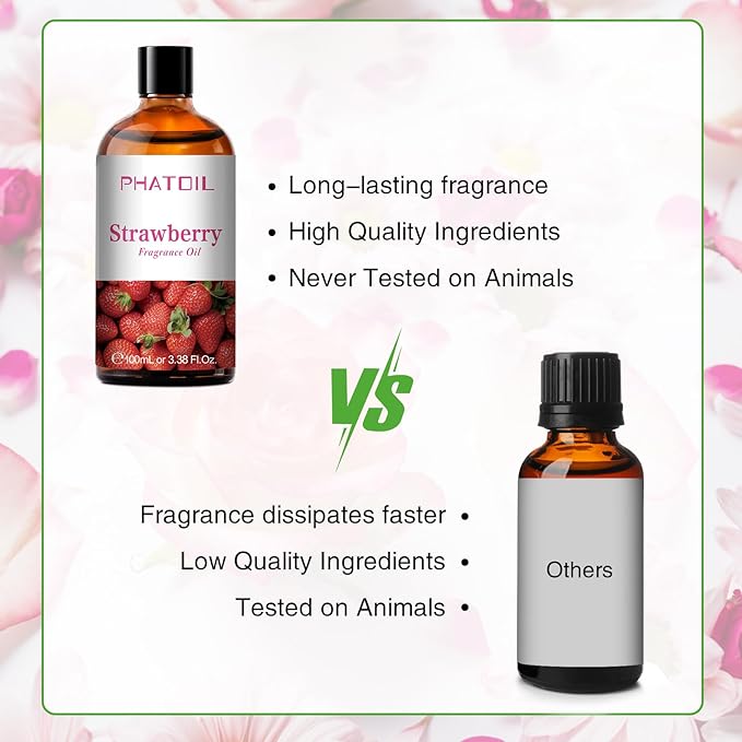 3.38FL.OZ Strawberry Fragrance Oils for Aromatherapy, Essential Oils for Diffusers for Home, Perfect for Diffuser, Yoga, Skin Care, DIY Candle and Soap Making - 100ml