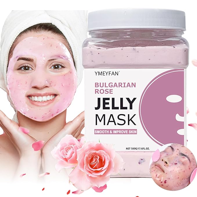 Jelly Mask for Facial Professional - Bulgarian Rose Smooth Face Mask Skin Care, Hydrated Nourished Jelly Mask Powder, Gel Peel Off Mask for DIY Spa Salon, 17.6Fl Oz