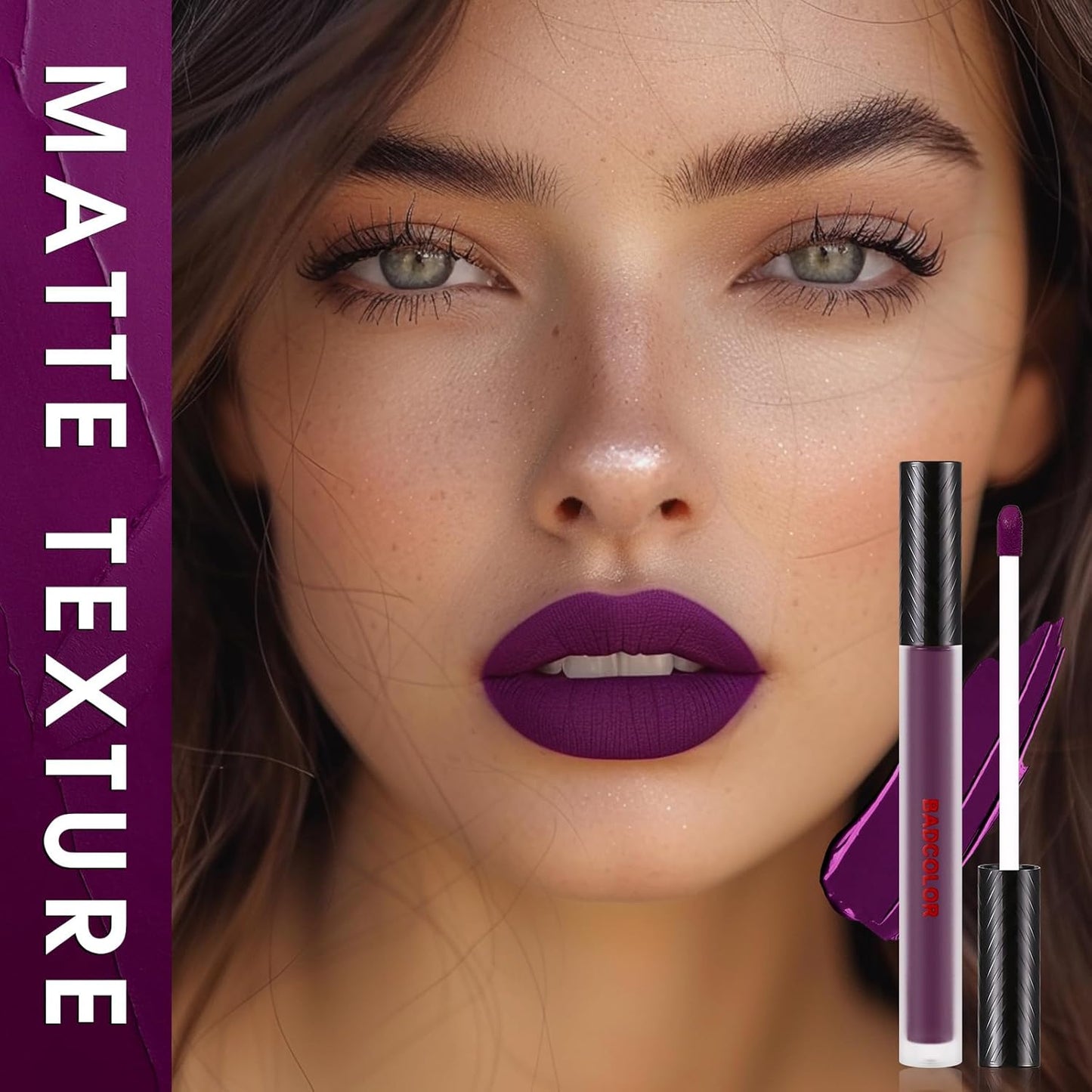 BADCOLOR 3 Colors Matte Liquid Lipstick Set, Purple Burgundy Rose Red Halloween Makeup, High Impact Long Lasting Lip Stain Velvet Nonstick Cup Smudge Proof & Waterproof Lip Gloss Set