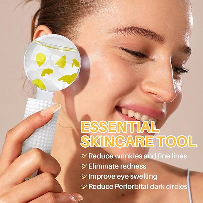 Ice Globes & Ice Roller for Face and Eyes - Facial Massage Tools for Skin Care, Reduce Wrinkles & Puffiness, Cooling Globes & Roller Ball for Glowing Skin (Yellow/2PCS)