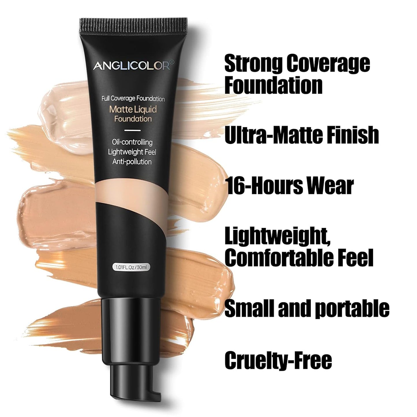 Anglicolor Matte Oil Control Concealer Foundation 2PCS, Flawless Soft Long Lasting Foundation Makeup,Waterproof Full Coverage Face Makeup Strong Concealer Foundation for Oily Acne Skin (2PC 105, 60ml)