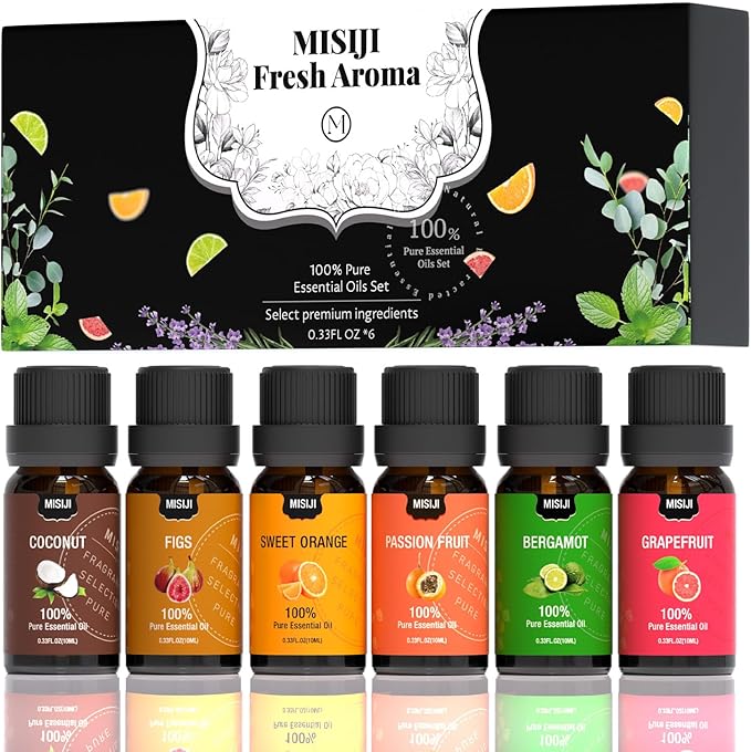 Essential Oils Set,Fruity-Essential Oils for Diffuser for Home, Diffuser Oils Scents for Aromatherapy,Candle&Soap Making,Humidifiers 6 X 10ML