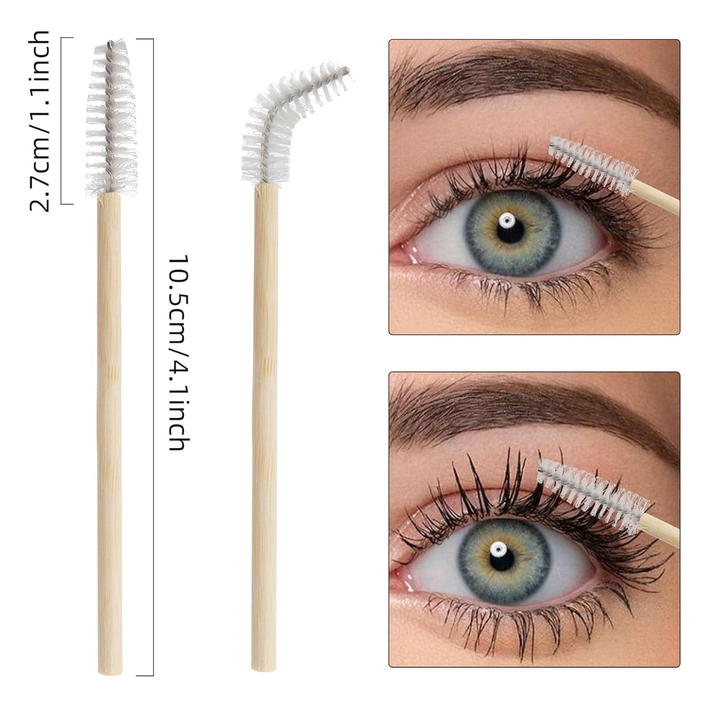 300 Pack Disposable Spoolies Brushes Sets Bamboo Mascara Wand Lip Brushes Cotton Swab for Eyebrow Eyelash Extension Tattoo Lipstick Applicator(White)