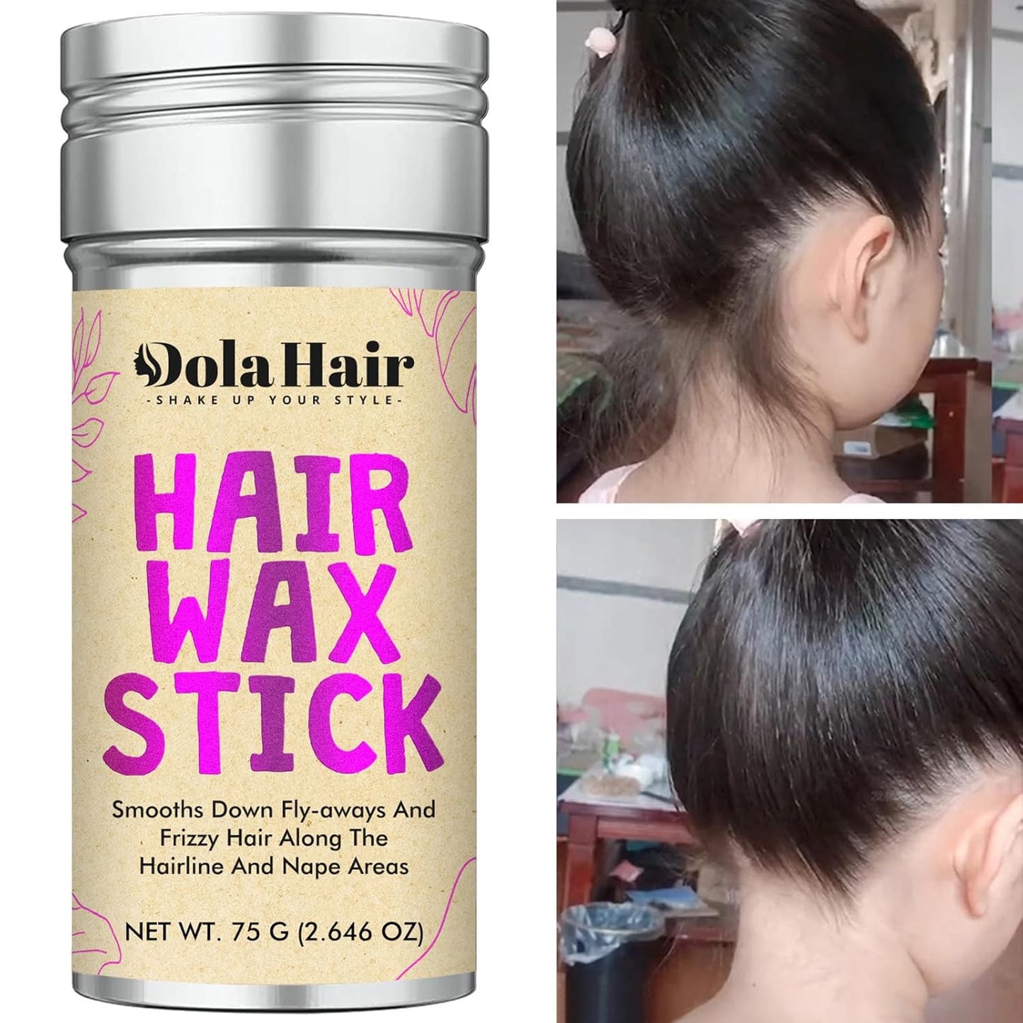 Dolahair Hair Wax Stick for Flyaways, Smoothing, and Slick Back - Hair Pomade for Women and Kids (2 Pack)