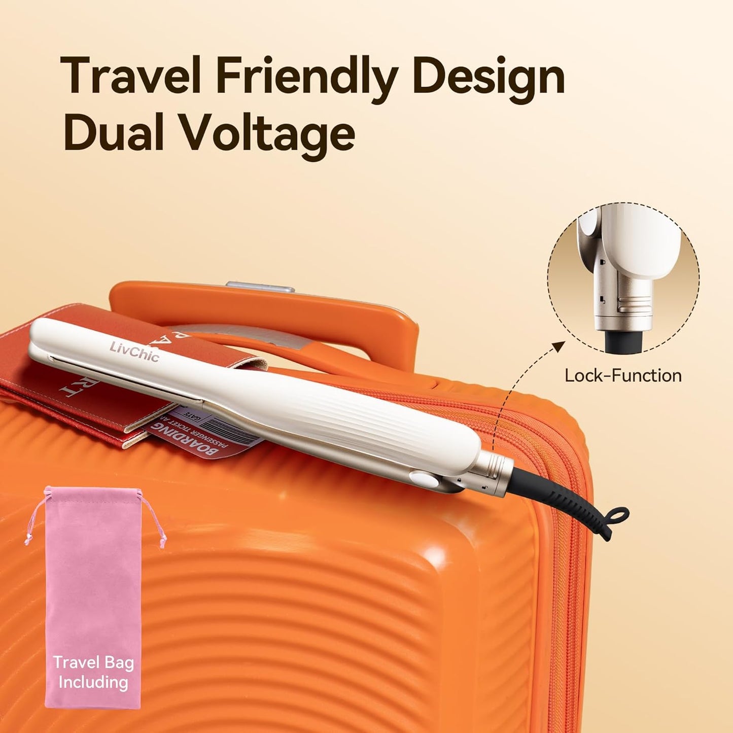 Small Flat Iron 1/2 inch Pencil Flat Iron for Edge, Short Hair, Pixie Cut and Bangs, French bob Iron for Edges with Anti-Pinch Design,with Anion Function-Dual Voltage for Travel (White)