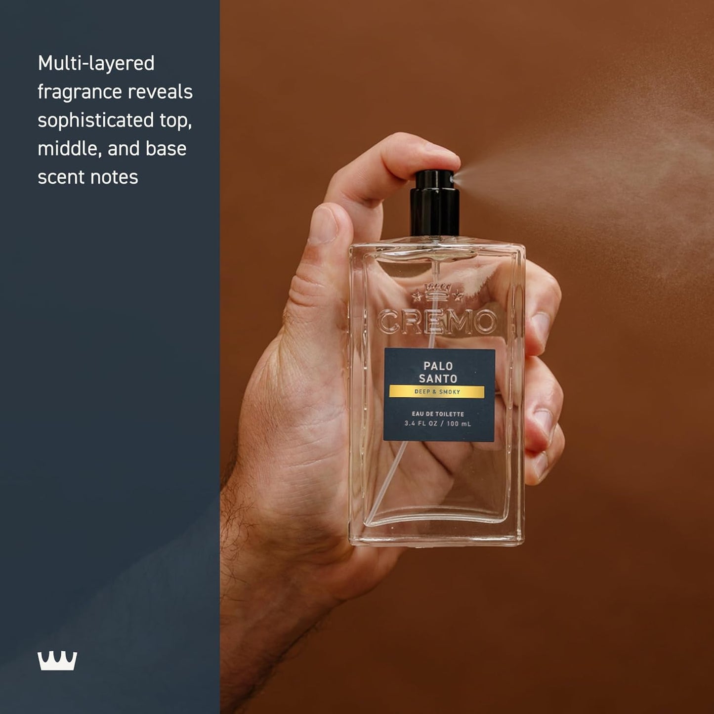 Cremo Cologne For Men - Palo Santo Mens Cologne Spray, A Combination of Bright Cardamom, Dry Papyrus and Aromiatic Palo Santo, Multi-Layered Signature Men's Fragrances, 3.4 Fl Oz