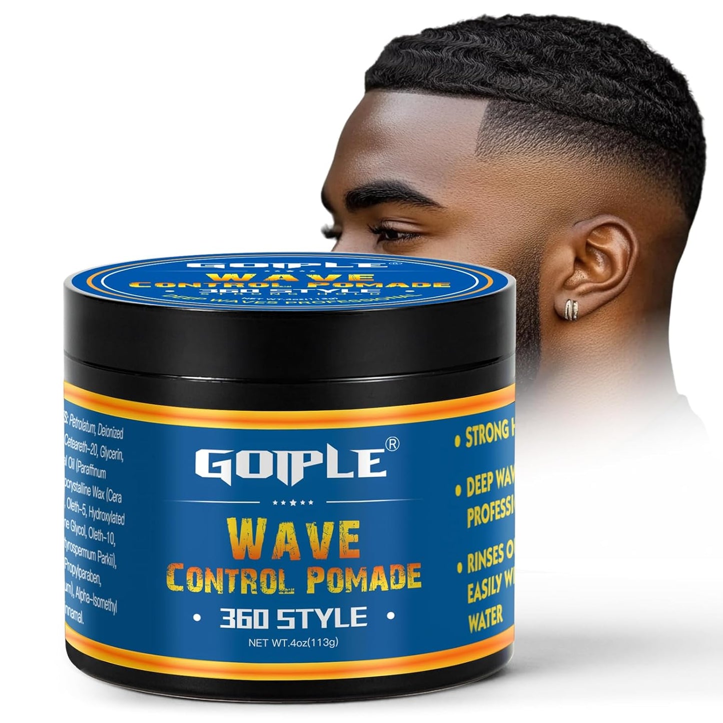 Natural Wave Pomade Strong Hold Easy Wash 360 Wave Training Hair Cream, Waves Grease for Men Water-Based Hair Cream for Wave, Moisture, Control and Silky Shine, Wave Pomade for Black Men 4oz