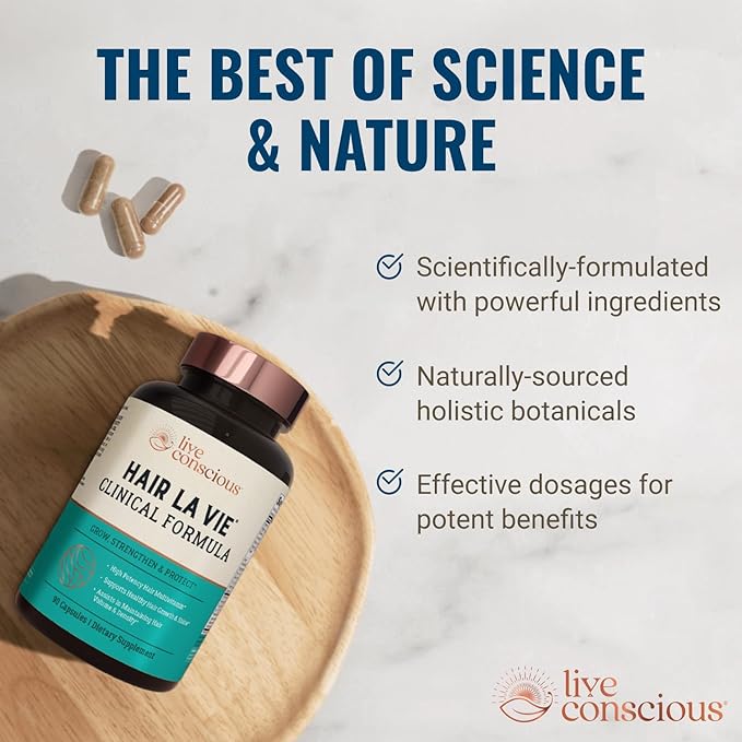 Hair La Vie Live Conscious Clinical Formula Hair Vitamins Capsule with Biotin and Saw Palmetto - Healthy Hair and Whole-Body Wellness (2-Pack)