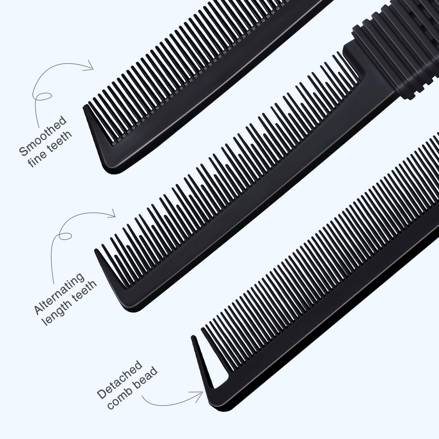 TsMADDTs Rat Tail Combs for Women and Men, 3PCS Hair Combs Set for Braiding, Parting, Styling, Fine Tooth, Black
