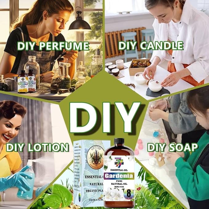 Gardenia Essential Oil (8 oz/240 ml) - Gardenia Oils Used in diffusers, humidifiers, Home Baths, Cleaning Products, Yoga, DIY Soaps and DIY Scented Candles