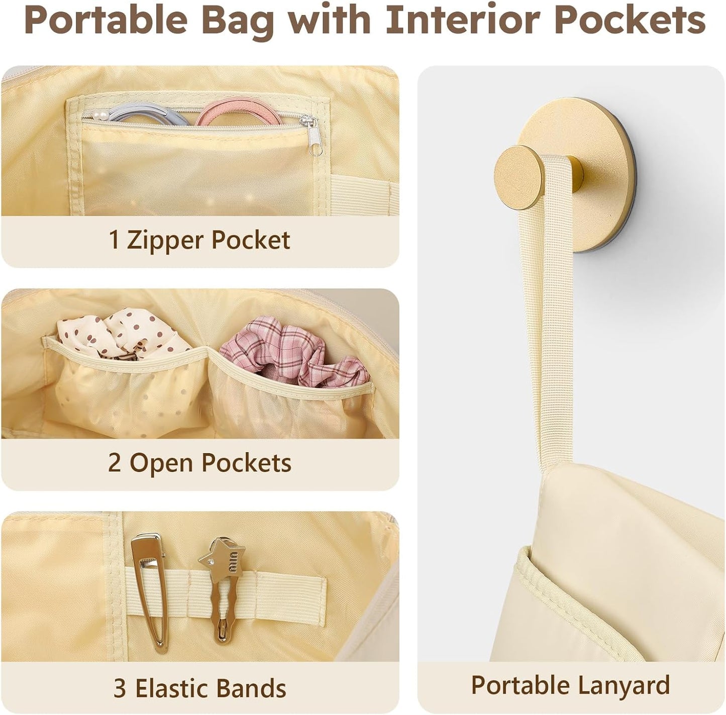 MOKURA Hot Hair Tools Travel Bag with Heat Resistant Mat Removable, Hair Accessories Organizer Case, Women Travel Essentials, Storage Pouch for Curling Iron Straightener Flat Iron Hair Dryer, Ivory