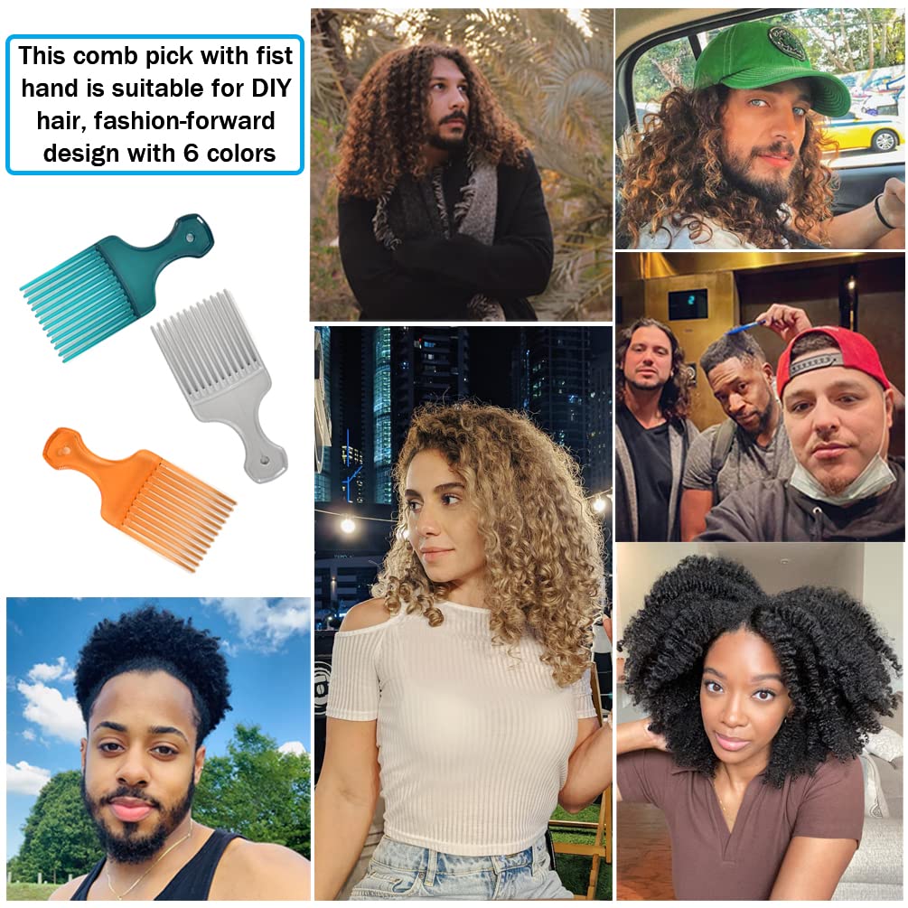 6 Pack Wide Tooth Afro Picks for Curly Hairstyling, 6.3 Inch Plastic Afro Combs for Women and Men (6 Colors)